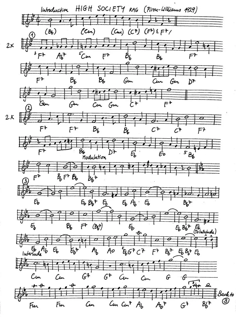 high society free jazz leadsheet - Courtesy of the Jungle Jazz Band
